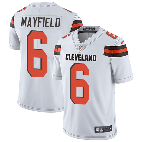 Nike Browns #6 Baker Mayfield White Youth Stitched NFL Vapor Untouchable Limited Jersey - Click Image to Close